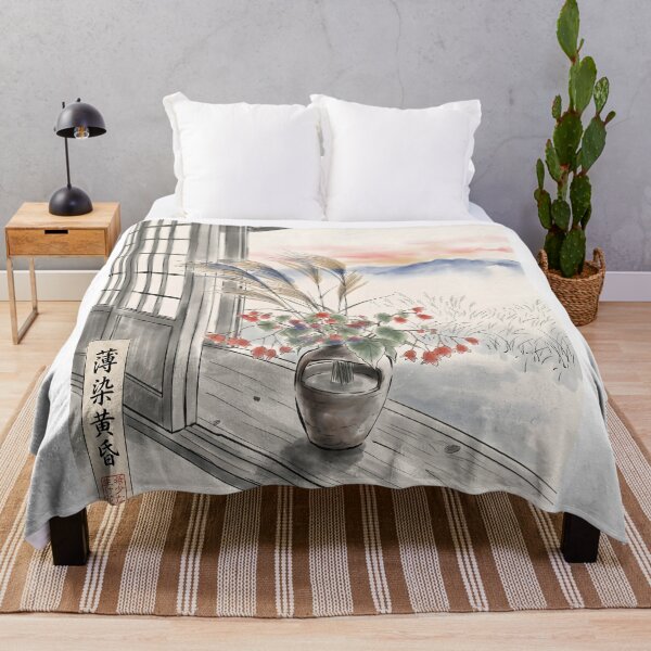 Item preview, Zen Ink Wash Autumn Pampas Grass and Begonia designed and sold by conohitoAI-ArtGallery.