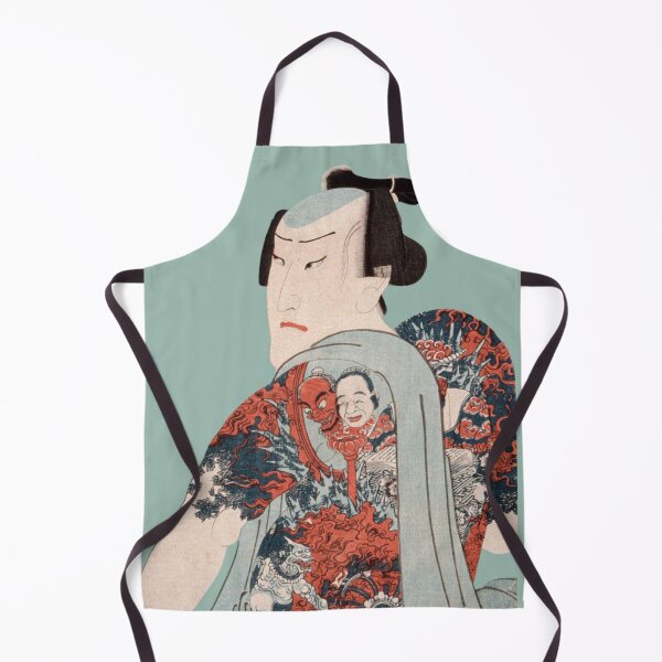 Item preview, Japanese Tattoo Art - Warrior Portrait - Modern Ukiyo-e - Japandi, Mint Green  designed and sold by Black Swallow.