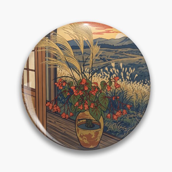 Item preview, Ukiyo-e Autumn Pampas Grass and Begonia View designed and sold by conohitoAI-ArtGallery.