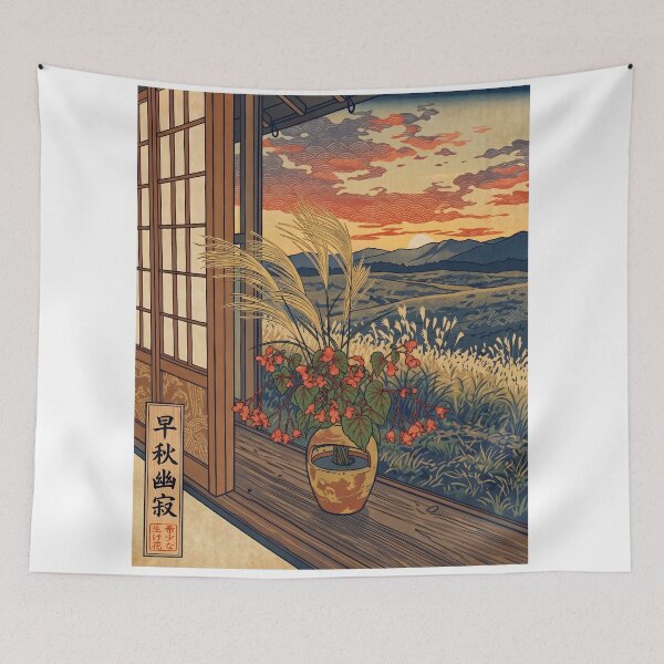 Item preview, Ukiyo-e Autumn Pampas Grass and Begonia View designed and sold by conohitoAI-ArtGallery.