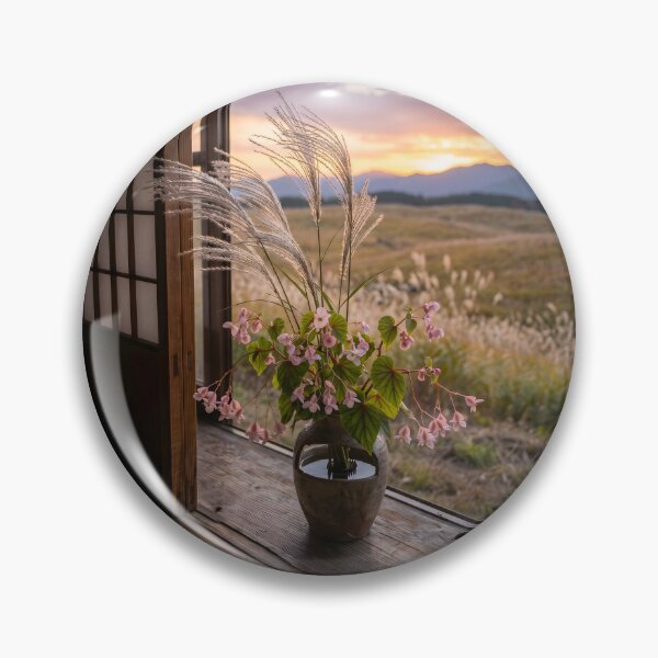 Item preview, Serene Japanese Autumn Ikebana at Sunset designed and sold by conohitoAI-ArtGallery.