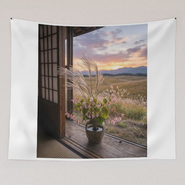Item preview, Serene Japanese Autumn Ikebana at Sunset designed and sold by conohitoAI-ArtGallery.