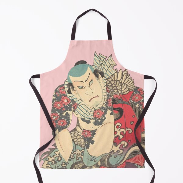 Item preview, Japanese Tattoo Art - Warrior Portrait - Modern Ukiyo-e - Japandi, pale pink designed and sold by Black Swallow.