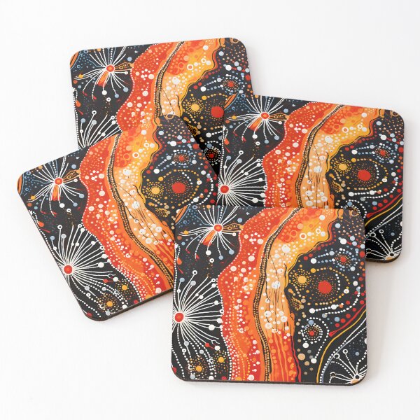 Item preview, Abstract Fiery Dreamtime River Dot Painting Contemporary Wall Art designed and sold by GrinGalore.