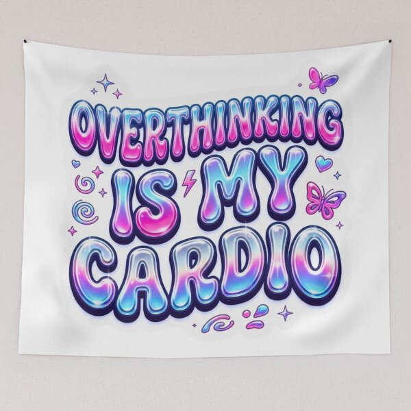 Item preview, Overthinking Is My Cardio Y2K Neon Sticker designed and sold by HAPPY HARBOR DESIGN .