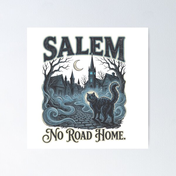 Item preview, Salem Haunted Black Cat | No Road Home | Witchy Gothic Halloween Tee designed and sold by Anastasiia Yurevych.