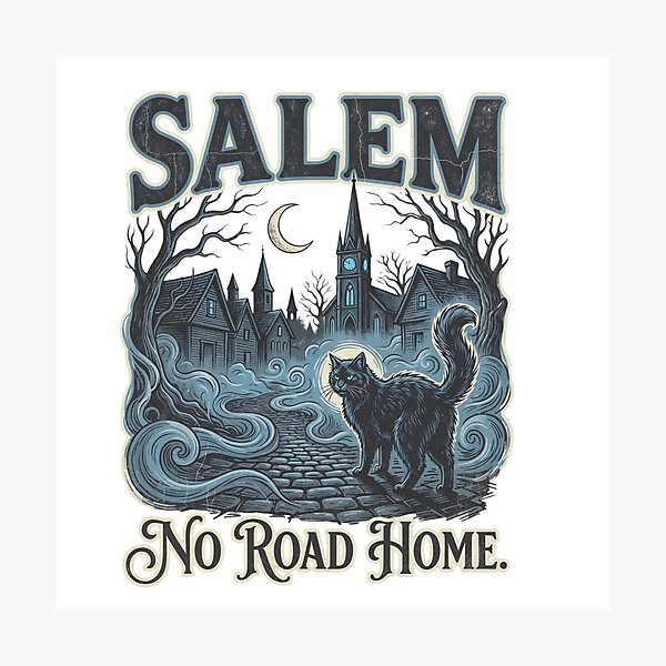 Item preview, Salem Haunted Black Cat | No Road Home | Witchy Gothic Halloween Tee designed and sold by Anastasiia Yurevych.