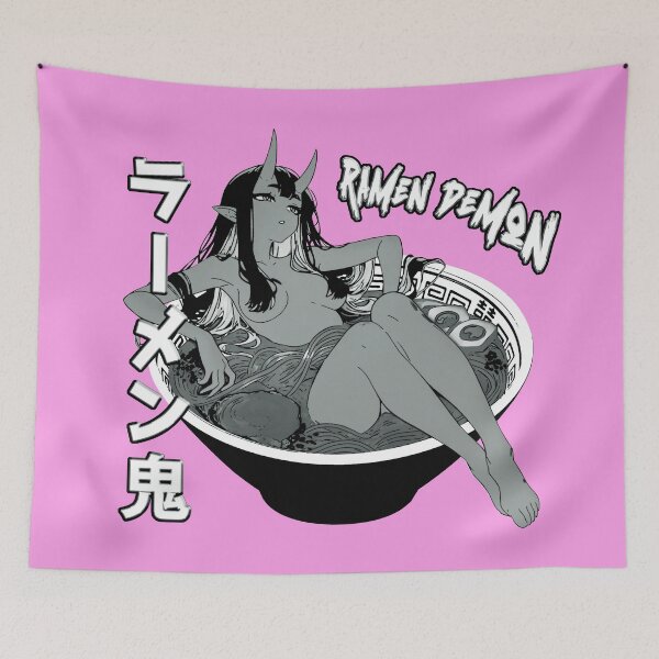Aperçu de l'œuvre Fille Oni dans un bol de ramen, fille d'anime sexy en noir et blanc créée et vendue par MikaseSan.