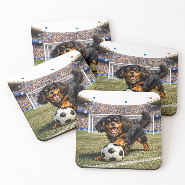 Item preview, Black and Tan Cavalier Playing Football/Soccer designed and sold by SpottyRainbow.