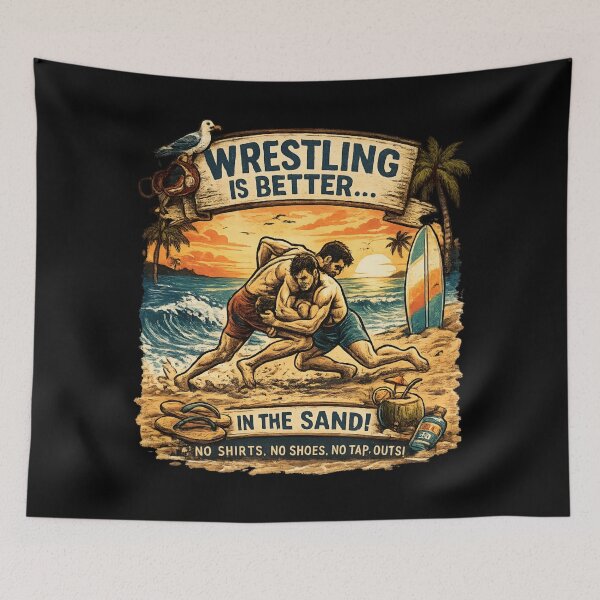 Item preview, Wrestling Is Better in the Sand - Beach Wrestling Vintage Sunset designed and sold by SidTastic .