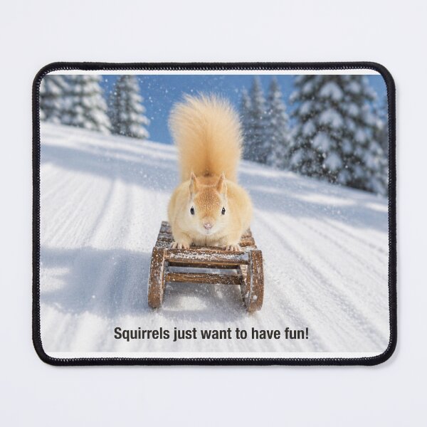 Item preview, Leucistic Red Squirrel Sledding in Winter designed and sold by James Cumming.