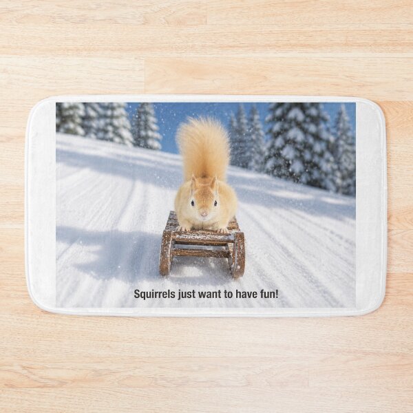 Item preview, Leucistic Red Squirrel Sledding in Winter designed and sold by James Cumming.