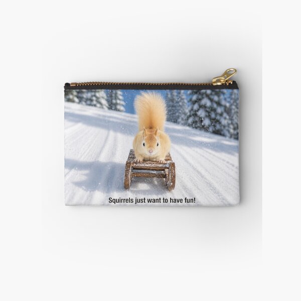 Item preview, Leucistic Red Squirrel Sledding in Winter designed and sold by James Cumming.