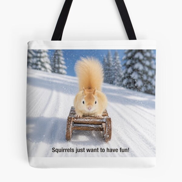 Item preview, Leucistic Red Squirrel Sledding in Winter designed and sold by James Cumming.