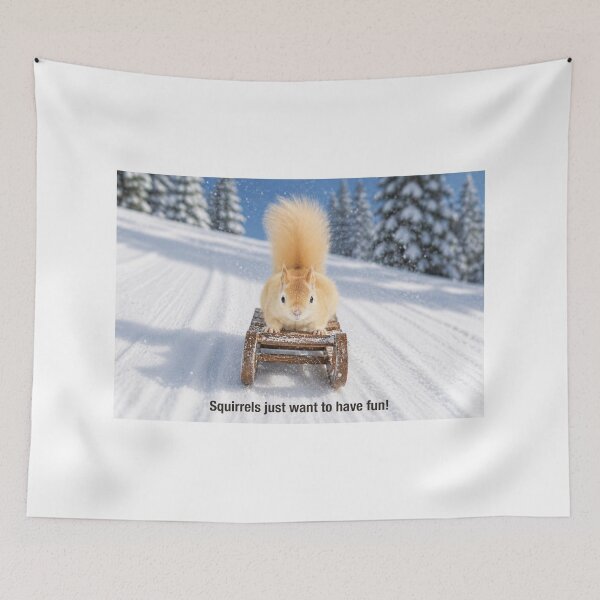 Item preview, Leucistic Red Squirrel Sledding in Winter designed and sold by James Cumming.