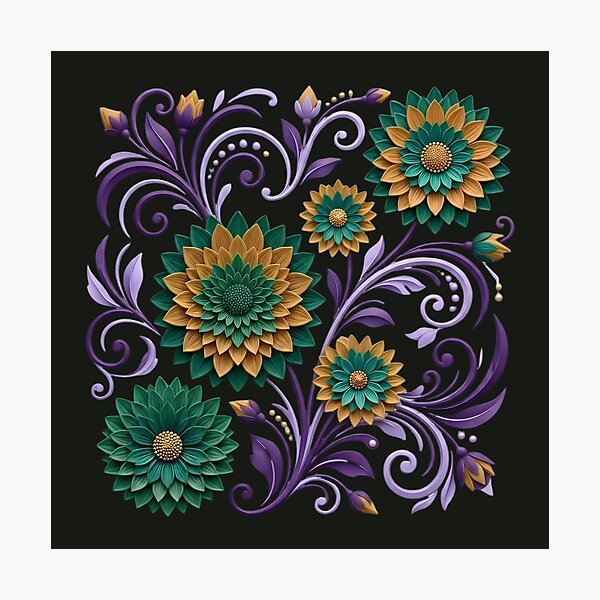 Item preview, Teal, Gold, and Purple Ornate Floral Filigree designed and sold by digitalbob60.