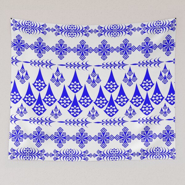 Item preview, Elegant Blue Waterdrop Floral Seamless Pattern with Geometric Folk Ornament for Textile, Wallpaper and Surface Design designed and sold by Ei-Ei.