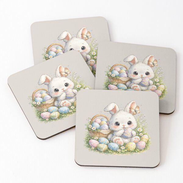 Item preview, Cute Easter Bunny Watercolor Illustration – Kawaii Rabbit Hiding Painted Eggs in Spring Garden designed and sold by MagicMakerPh.
