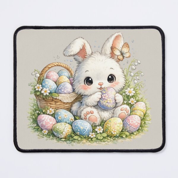 Item preview, Cute Easter Bunny Watercolor Illustration – Kawaii Rabbit Hiding Painted Eggs in Spring Garden designed and sold by MagicMakerPh.