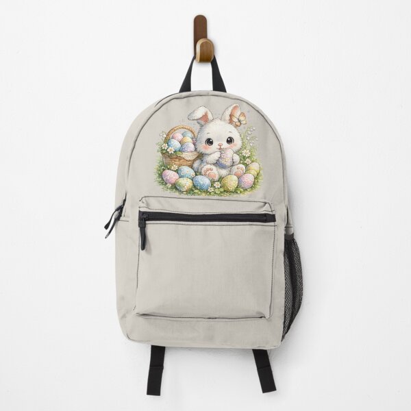 Item preview, Cute Easter Bunny Watercolor Illustration – Kawaii Rabbit Hiding Painted Eggs in Spring Garden designed and sold by MagicMakerPh.