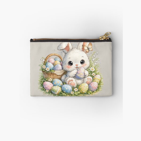Item preview, Cute Easter Bunny Watercolor Illustration – Kawaii Rabbit Hiding Painted Eggs in Spring Garden designed and sold by MagicMakerPh.