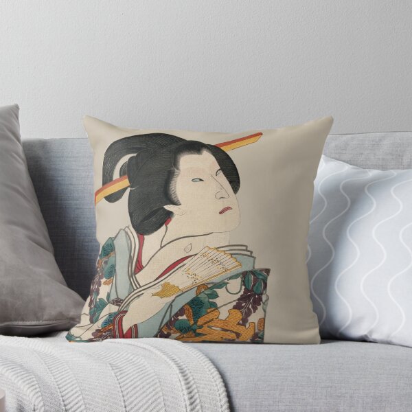 Item preview, Japanese Kabuki Actor - Modern Ukiyo-e Portrait - Japandi, greige designed and sold by Black Swallow.