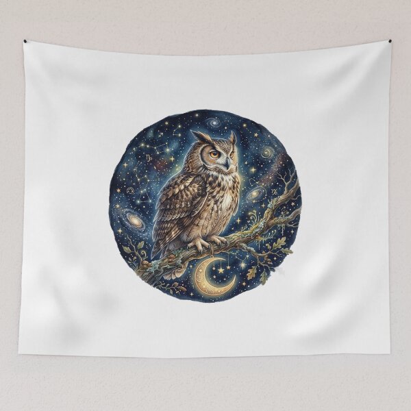 Item preview, Celestial Owl Perched Under Starry Sky designed and sold by GrzywaM.