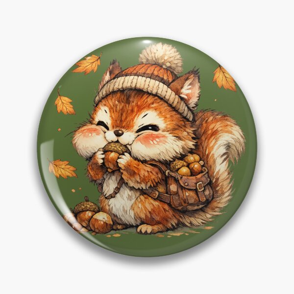 Item preview, Cute Autumn Squirrel Watercolor – Kawaii Woodland Squirrel Gathering Fall Acorns designed and sold by MagicMakerPh.