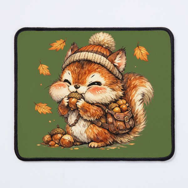 Item preview, Cute Autumn Squirrel Watercolor – Kawaii Woodland Squirrel Gathering Fall Acorns designed and sold by MagicMakerPh.