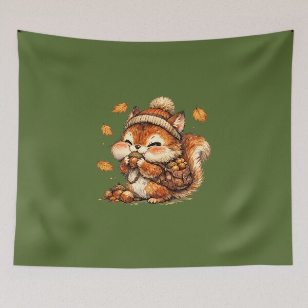 Item preview, Cute Autumn Squirrel Watercolor – Kawaii Woodland Squirrel Gathering Fall Acorns designed and sold by MagicMakerPh.