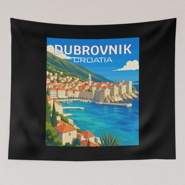 Item preview, Dubrovnik in Croatia (Balkans), Vintage Art Travel Landscape designed and sold by MaateoDesign.
