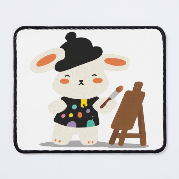 Item preview, Cute Bunny Artist with Paint Brush and Easel Illustration designed and sold by The Emoji Vibe.