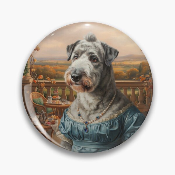 Item preview, a charming Old English Sheepdog (Bobtail) wearing an elegant royal dove-blue Regency-era empire-waist gown designed and sold by 123ks.