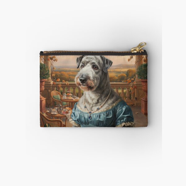 Item preview, a charming Old English Sheepdog (Bobtail) wearing an elegant royal dove-blue Regency-era empire-waist gown designed and sold by 123ks.
