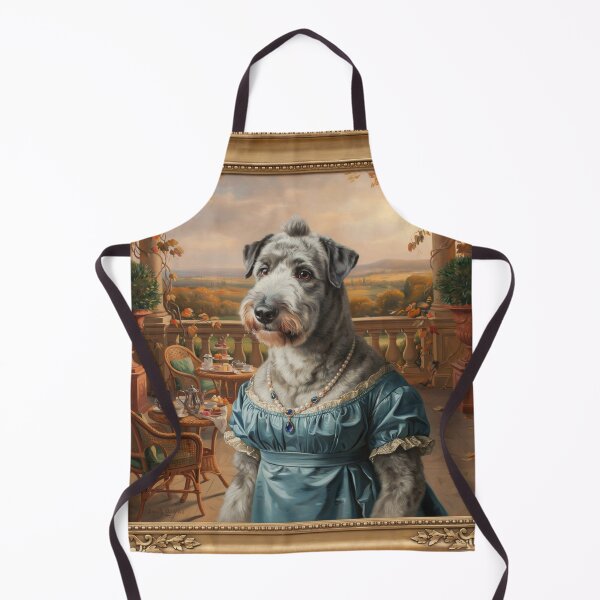 Item preview, a charming Old English Sheepdog (Bobtail) wearing an elegant royal dove-blue Regency-era empire-waist gown designed and sold by 123ks.
