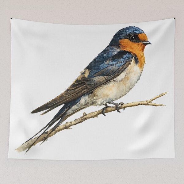 Item preview, Perched Welcome Swallow Watercolour Bird Art designed and sold by Jaruart.