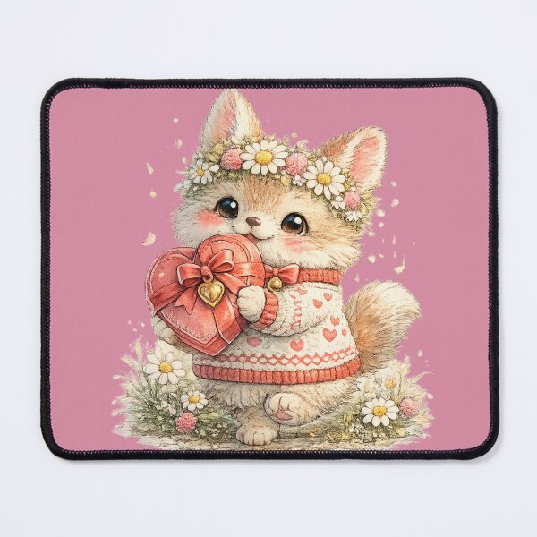 Item preview, Cute Valentine Cat Watercolor – Kawaii Kitty Holding Heart Chocolate Gift Box designed and sold by MagicMakerPh.