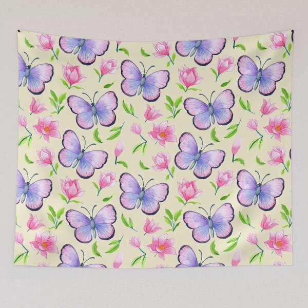 Item preview, Watercolor Butterfly & Magnolia Floral Pattern designed and sold by ByJYA.