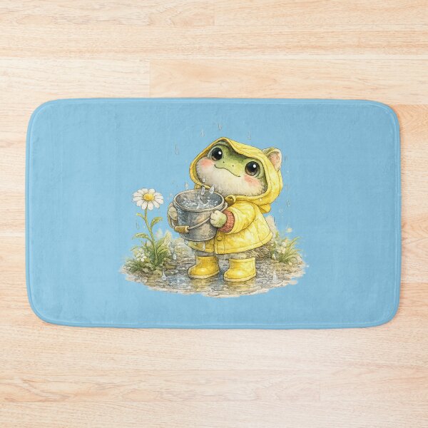 Item preview, Cute Spring Frog Watercolor Illustration – Kawaii Frog in Yellow Raincoat Collecting Raindrops designed and sold by MagicMakerPh.