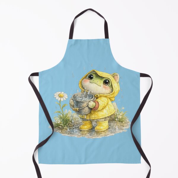 Item preview, Cute Spring Frog Watercolor Illustration – Kawaii Frog in Yellow Raincoat Collecting Raindrops designed and sold by MagicMakerPh.