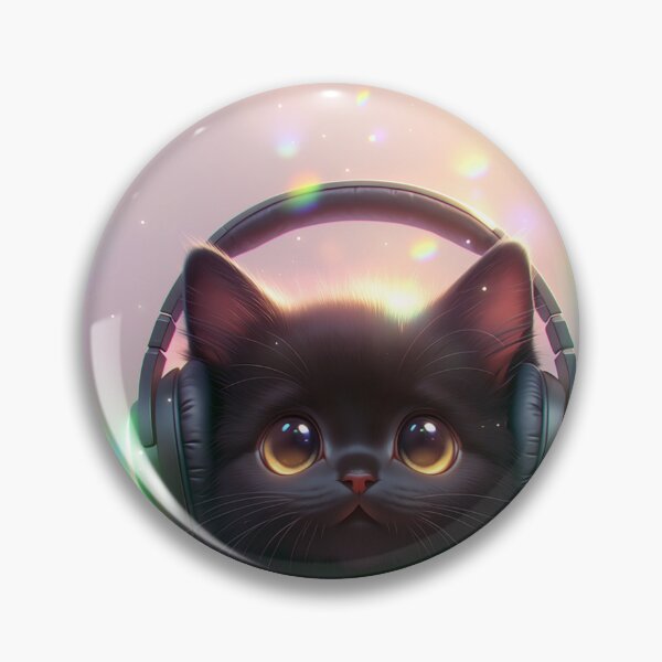 Item preview, black cat wearing neon headphones designed and sold by dcrc.