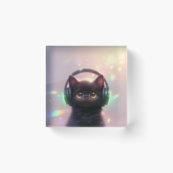 Item preview, black cat wearing neon headphones designed and sold by dcrc.