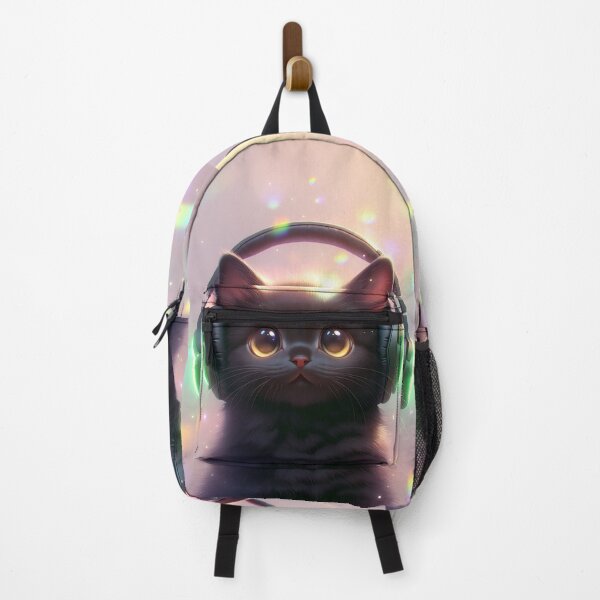 Item preview, black cat wearing neon headphones designed and sold by dcrc.