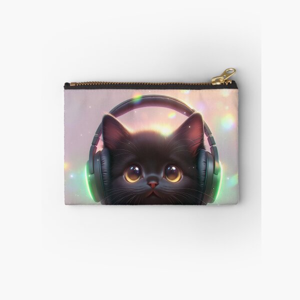 Item preview, black cat wearing neon headphones designed and sold by dcrc.