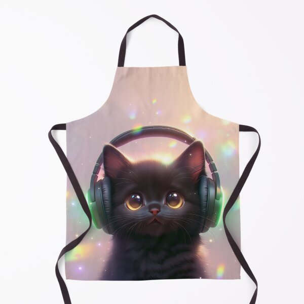 Item preview, black cat wearing neon headphones designed and sold by dcrc.