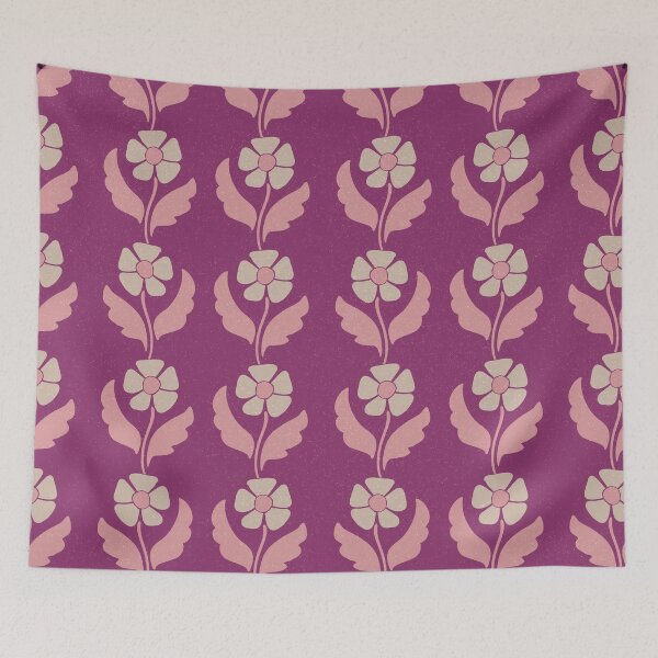 Item preview, Large Retro Scandinavian Folk Floral Berry Magenta Botanical Pattern designed and sold by DColourMuse.