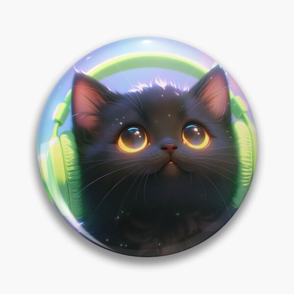 Item preview, black cat wearing neon headphones designed and sold by dcrc.