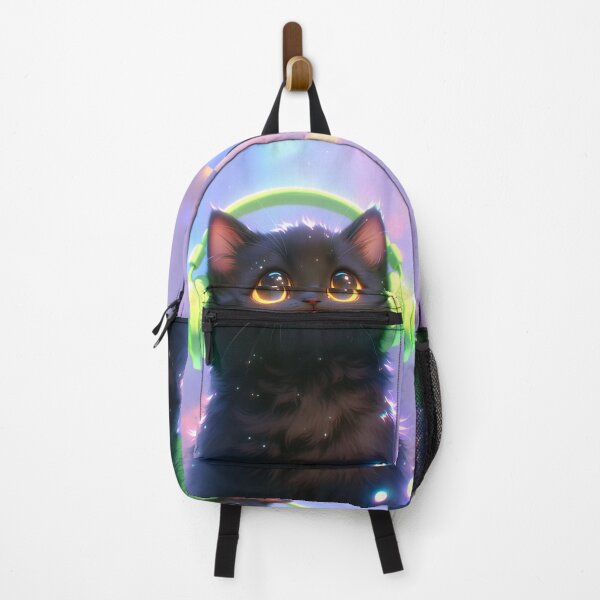 Item preview, black cat wearing neon headphones designed and sold by dcrc.