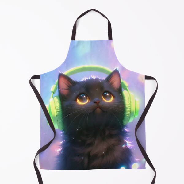 Item preview, black cat wearing neon headphones designed and sold by dcrc.
