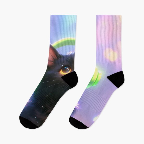 Item preview, black cat wearing neon headphones designed and sold by dcrc.